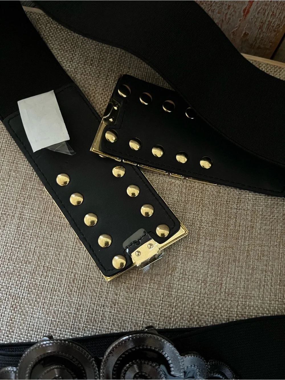Black Elastic Waist Belt with Gold Accent - Women's Fashion Accessory